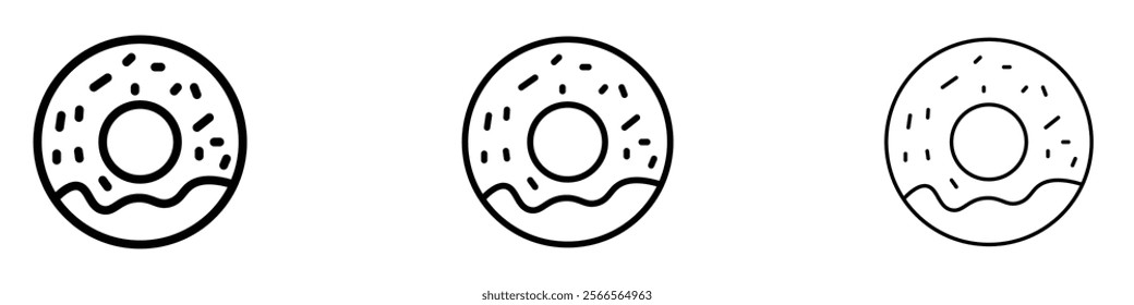 Doughnut icon in tree different line stroke sizes.