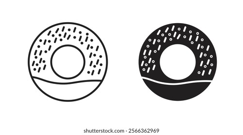 Doughnut icons in line stroke and flat versions