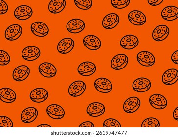 Um padrão de ilustração rosca com fundo laranja, embalagem de alimentos, menu ilustração mão desenhado anúncios impressos, negócio de alimentos, restaurante