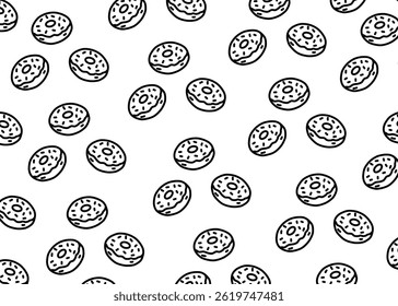 A Doughnut illustration pattern with white background, food packaging, menu illustration hand drawn print ads, food business, restaurant
