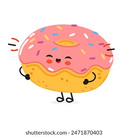 Doughnut laughs character. Vector hand drawn cartoon kawaii character illustration icon. Isolated on white background. Doughnut character concept