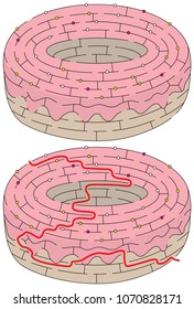 Doughnut maze for kids with a solution