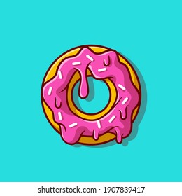 Doughnut Melted Cartoon Vector Icon Illustration. Food Object Icon Concept Isolated Premium Vector. Flat Cartoon Style