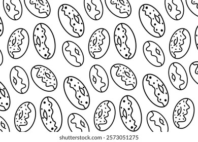 Doughnut minimalist and simple seamless pattern - Donuts with glaze.  Coloring Page. Sweet doughnuts. Chocolate confectionery. Hand drawn style. Vector drawing. Design ornaments for food packaging
