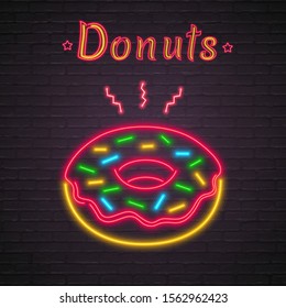 Doughnut Neon Light Glowing Vector Illustration