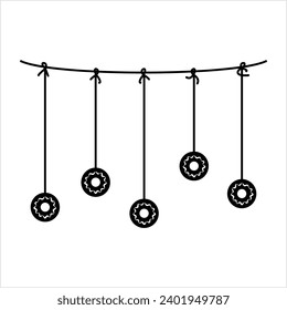 Doughnut On A String Game Icon, Hanging Doughnut Eating Contest, Birthday, Bonfire Game Vector Art Illustration