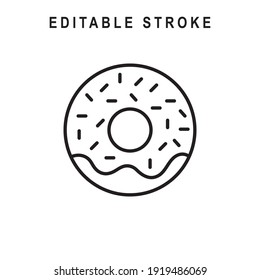 Doughnut Outline Icon. Donut Line Art Logo. Vector Illustration. Isolated on White Background. Editable Stroke