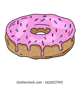 Doughnut with pink cream and a sprinkle of colored. a simple group of doughnut.Sweet pastries, hand-drawn drawing. Doodles.For printing on paper, fabric. Vector illustration