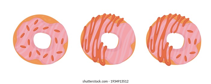 A doughnut with pink frosting. Isolated vector on a white background. Outline.