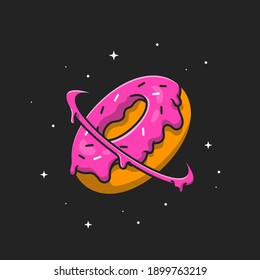 Doughnut Planet Cartoon Vector Icon Illustration. Food Space Icon Concept Isolated Premium Vector. Flat Cartoon Style