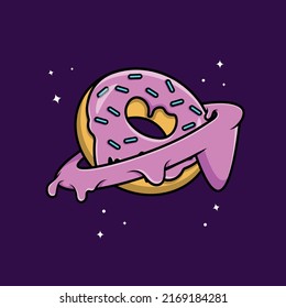 Doughnut Planet Cartoon Vector Icon Illustration. Food Icon Concept Isolated Premium Vector.