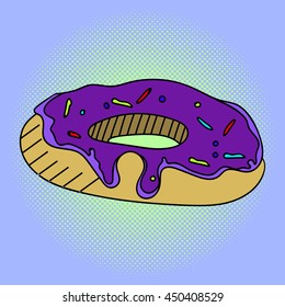 Doughnut Pop art vector illustration. Beautiful style comic. Hand-drawn donut