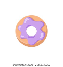 A doughnut with purple icing. Flat illustration, isolated object