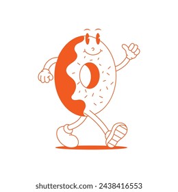 Doughnut Retro Mascot. Funny cartoon character of Doughnut