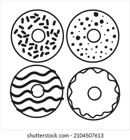 Doughnut Set Icon Vector, Donut outline in various style vector illustration