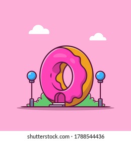 Doughnut Shop Cartoon Vector Icon Illustration. Fast Food Building Icon Concept Isolated Premium Vector. Flat Cartoon Style