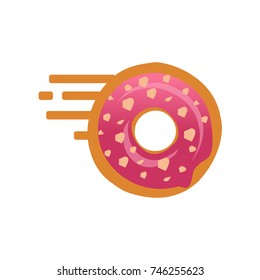 Doughnut with speed lines logo, go doughnut, speed doughnut, doughnut with nuts,  isolated on white background.