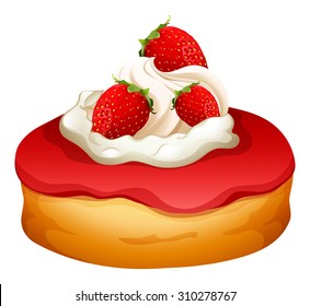 Doughnut with strawberry and cream illustration