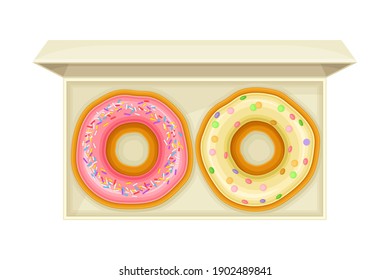 Doughnut with Sugar Glaze as Sweet Dessert on Plate Vector Illustration