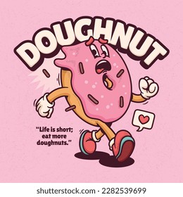 Doughnut Trendy Retro Cartoon Vector Hand Drawn 