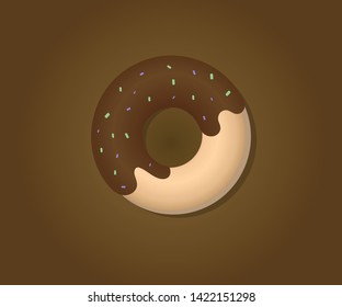 doughnut vector design topping with strawberry chocolate coating and rainbow flake. dessert poster menu design.