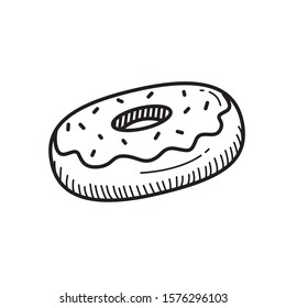 Doughnut vector illustration with black line hand drawn style isolated on white background 