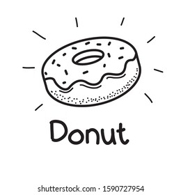 Doughnut vector illustration with black and white hand drawn style isolated on white background. Doughnut doodle vector 