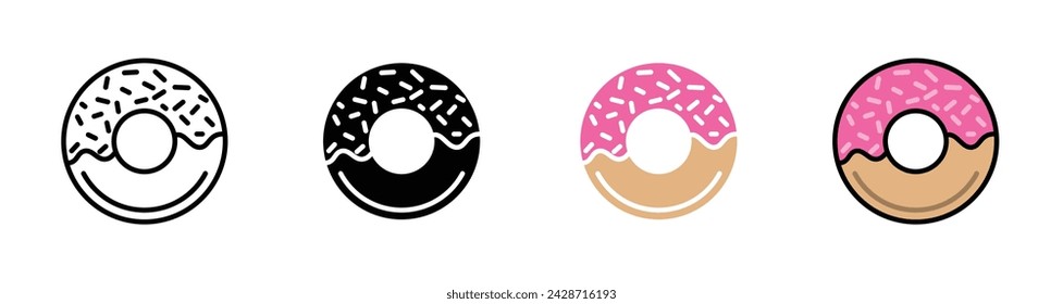 Doughnut Vector Illustration Set. Sweet Circle Donuts Sign Suitable for Apps and Websites UI Design.