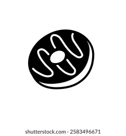 Doughnut with vector line art. Minimalist simple outline, bakery icon. Hand drawn food illustration