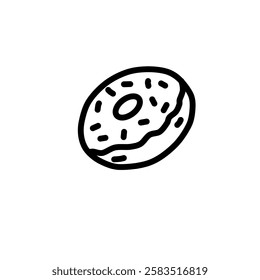 Doughnut with vector line art. Minimalist simple outline, food icon. Hand drawn bakery illustration