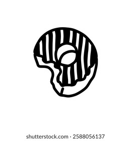 Doughnut with vector line art . Sign and symbol. Clip art, minimalist simple outline. Hand drawing food and drink illustration. Sticker print design