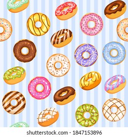 doughnut vector set, blue tasty sweets illustration