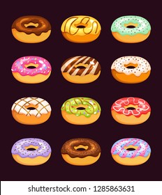 doughnut vector set, colorful tasty sweets illustration