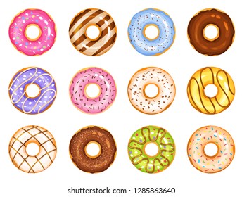 doughnut Vektorset, bunte, schmackhafte Süßigkeiten, Vektorgrafik