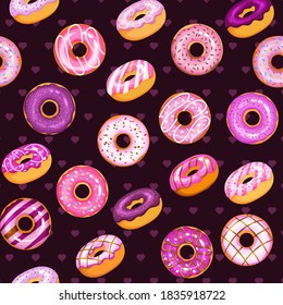 Doughnut Vector Set, Dark Tasty Sweets Illustration