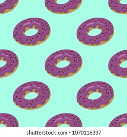 Doughnut violet on mint sweet seamless pattern