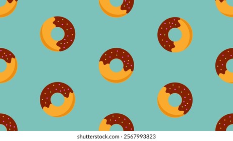 Doughnuts with chocolate glaze seamless pattern background. Cartoon style of fast food. Perfect for fabric, textile, wallpaper, decor, print or packaging of products. SSTKbackgrounds