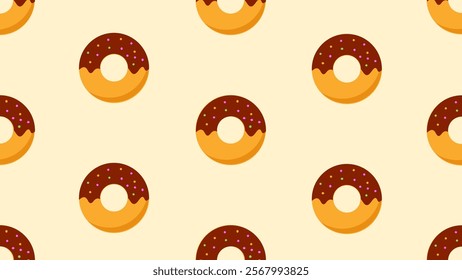 Doughnuts with chocolate glaze seamless pattern background. Cartoon style of fast food. Perfect for fabric, textile, wallpaper, decor, print or packaging of products. SSTKbackgrounds