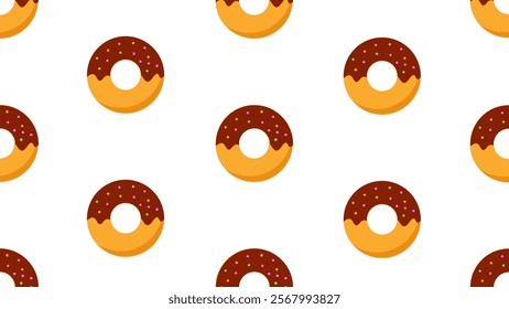 Doughnuts with chocolate glaze seamless pattern background. Cartoon style of fast food. Perfect for fabric, textile, wallpaper, decor, print or packaging of products. SSTKbackgrounds