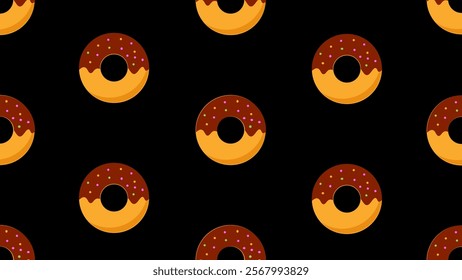 Doughnuts with chocolate glaze seamless pattern background. Cartoon style of fast food. Perfect for fabric, textile, wallpaper, decor, print or packaging of products. SSTKbackgrounds