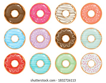 Ilustración de diseño de vectores de colección Doughnut aislada en fondo blanco