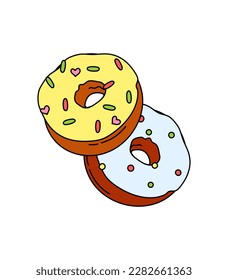 Doughnuts doodle Vector color illustration isolated on white 