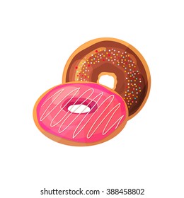 Doughnuts on a white background. Vector illustration of baking. Isolated vector illustration on white background