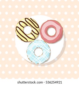 Doughnuts on a white plate. Vector illustration
