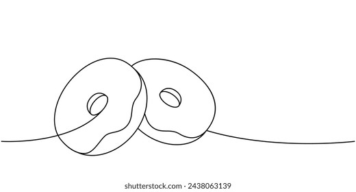 Donuts una línea de dibujo continuo. Panadería dulce pastelería. Ilustración lineal vectorial.