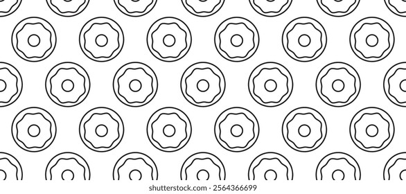 Doughnuts. Seamless pattern. Outline design. White background. 