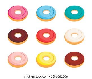 Doughnuts. Set of colorful donuts. Vector illustration isolated on white background