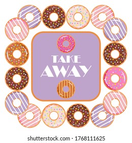 Doughnuts. Take Away. Food delivery. Vector illustration for web design or print.