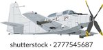 Douglas A-1 Skyraider US Navy Carrier-Based Attack Aircraft Vector Illustration with Missiles and Propeller Fighter