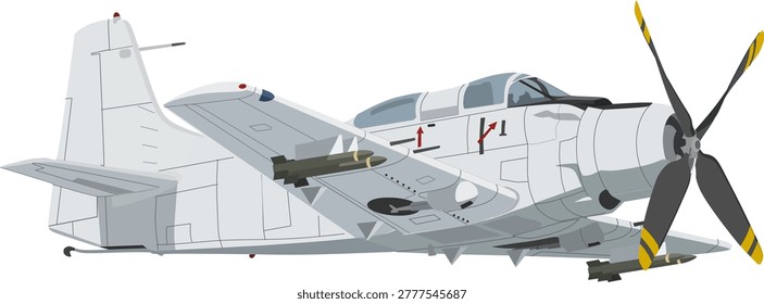 Douglas A-1 Skyraider US Navy Carrier-Based Attack Aircraft Vector Illustration with Missiles and Propeller Fighter